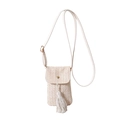 Beige hand-woven straw crossbody cell phone bag with decorative tassel and slim strap - White