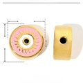 Detailansicht der 12mm Emaille-Perle mit rosa Augapfel, goldenen Kanten und Maßen - Rosa Auge Zylinderperle (YE274)