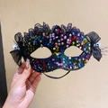 Sparkly sequins party masquerade mask with black lace trim and small skull bow detail - Halloween Colorful Sequin Skull Mask
