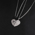 Couples heart pendant necklace set in silver and black steel with love engraving - Pendant Pair + 60cm Chain