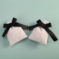 Elegant velvet drawstring pouches for jewelry packaging with black satin ribbon bows - 7x9cm / Off-White With Black Ribbon