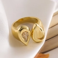 Irregular geometric open gold ring with teardrop waterdrop design and sparkling zircon - Adjustable Open / Gold Single Zircon Waterdrop Style (14117)