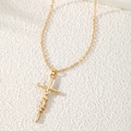 Gold Faith cross pendant necklace with multi-layer pearl chain and delicate O-link design - HS1459-15 Gold Faith Handwritten Cross Necklace