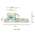 Keramik-Kaffeetasse und Tablett mit bösem Blick Motiv, Goldrand und Spezifikationen - CF0347-Künstlerisches Buntes Böses Auge / 220ml Rechteckiges Untertassen-Set