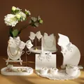 17-piece white gypsum jewelry display set with cat and bow motifs for counter display - Display Set 1 (17 PCS)