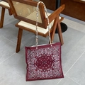 Boho-Burgunder-Canvas-Einkaufstasche mit Paisley-Muster und bunter Perlen-Schultergurt - Große Umhängetasche / Rot Grün Doppelseitig Paisley