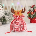 Knitted Christmas gift bag with a 3D plush reindeer head and snowflake pattern - Knitted Reindeer