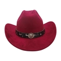 Dark red western cowboy hat with suede texture and silver lion head metal buckle - One Size / Wine Red (Lion Head)