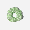 Solid mint green satin scrunchie with smooth silk finish and soft pleats - Apple Green
