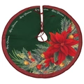 Jupe de sapin de Noël 90cm avec motif poinsettia et bordure à carreaux rouges et noirs - A-SQ86 90cm Style A (Poinsettia Vert Foncé)