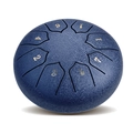 Close-up of blue steel tongue drum with embossed numeric notes and leather-like texture - Navy Blue - Lotus (6 Inch 8 Notes)