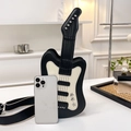 Creative electric guitar shaped crossbody bag in black and white with star rivets - Upgraded Large (Wide Strap) / Black