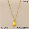 Minimalist gold stainless steel necklace with a yellow pear enamel pendant charm - Yellow Pear Style B (KN292091-Z)