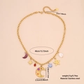 Collar de estrella y luna colorida en acero inoxidable dorado con perlas y gemas - Estilo Estrella Luna Gema Roja (1#)
