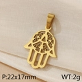 18K gold plated Hamsa Hand hollow pendant, 22x17mm stainless steel charm for DIY jewelry - Gold Hollow Classic Style (KP100656-Z)