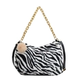 Zebra-Shopper aus Kunstpelz mit goldener Kette und flauschigem Schlüsselanhänger-Detail - Schwarz Leopard (Zebramuster)