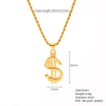Detail of 18K gold plated clover dollar pendant with exact size and weight dimensions - Dollar Sign Style (461)