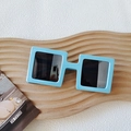 Square blue sunglasses with dark grey lenses and retro minimalist frame for women - Blue