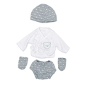 Completo bambola 43 cm con ricamo orsetto e motivo a pois, set da 4 pezzi - Set da 4 pezzi orso grigio