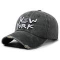Vintage washed dark grey cotton baseball cap with New York 3D embroidery and distressed brim - Adjustable / Army Green