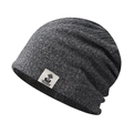 Donkergrijze gebreide muts met geborduurde patch voor heren en dames in de winter - Zwart