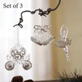 Set of 3 clear acrylic Christmas ornaments with champagne gold glitter accents - Set of 3: 1 Dancer 1 Bell 1 Pumpkin Carriage