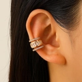Chic three-layer gold-plated ear cuff with sparkling zircon stones in a cross design - Gold Triple Layer Wide Rhinestone Style (2370)