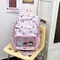 Zaino rosa per studenti con stampa bassotto e tasca trasparente per mostrare spille - Borsa + Pannello di inserimento / Rosa