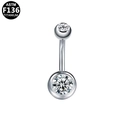 Silver ASTM F136 titanium belly ring with sparkling double cubic zirconia stones - Double CZ Style / Silver