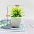 Artificial pine plant in white square pot for office desktop decor, size 8x7cm - Green Small Fern