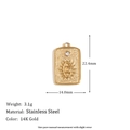 14K gold plated stainless steel rectangle evil eye charm with white zircon gemstone - Square Tag Evil Eye Pendant - Gold