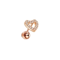 Rose gold heart-shaped cartilage earring with paved zircons and screw back closure - Rose Gold Stud Earring Single (Screw Ball Back)
