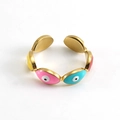 Offener Ring aus 18K vergoldetem Edelstahl mit bunten Emaille-Augenmustern im Ins-Stil - Böser Blick Offener Stil / Gold