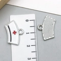 Silver nurse hat charm with white enamel and red cross for DIY jewelry making - Small Silver White Nurse Hat