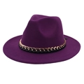 Detailed close-up of dark purple felt fedora hat featuring a stylish gold chain decoration - M (56-58cm) / Purple (Black Chain Decor)