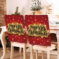 Detail of red Christmas chair covers featuring golden glitter Merry Christmas text and stars - Red Glitter Merry Christmas (YTM2-34)