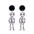 Halloween skeleton drop earrings featuring black glitter studs and white acrylic charms - Skull