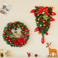 Classic red and green Christmas wreath set with gold ornaments and hanging teardrop swag - Style E Combo