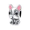 925 sterling silver French bulldog pendant with pink enamel details for DIY bracelets - Cute Pug Dog Charm 0351
