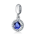 Silver charm featuring a deep blue central gemstone surrounded by white zircons - Dark Blue Halo