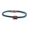 Bracelet en cuir tressé bleu avec perle en zircon or rose et fermoir magnétique - Bleu Lac/Or Rose