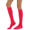 Women knee-high three-stripe sports socks in rose red color with ribbed cuffs - One Size / Rose Red