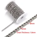 Polished silver stainless steel curb chain with 8mm width and 1.8mm thickness - 6mm Width-1.8mm Thick-Steel Color