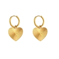 Golden heart earrings with radiant ribbed texture and round hoops in minimalist style - Carved Stripe Heart Pendant Hoop Earrings