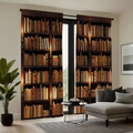 Detail van de verduisteringsgordijnen met 3D-vintage boekenplankprint in een woonkamer - Klassieke Retro Bibliotheek (24SG-2) / 130*160CM (Set van 2)