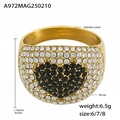 Vergoldeter Edelstahlring mit weißen und schwarzen Zirkonias in Herzform besetzt - US 6 / Gold Schwarz Zirkonia