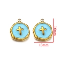 Pendentif médaille étoile dorée avec centre bleu ciel et croix, 16mm x 13mm - Type D Croix Bleue