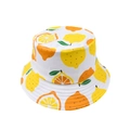 Close-up of kids bucket hat with lemon and orange print and reinforced stitching - 2-8 Years / Orange White Lemon (White)