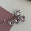 Pink heart crystal hair clips set with silver alloy plating for women and girls - Silver/Pink Zirconia-Heart Clip Set