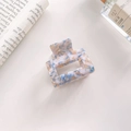 Blue and orange marbled acetate square hair claw clip with cutout rectangular design - Blue Gold